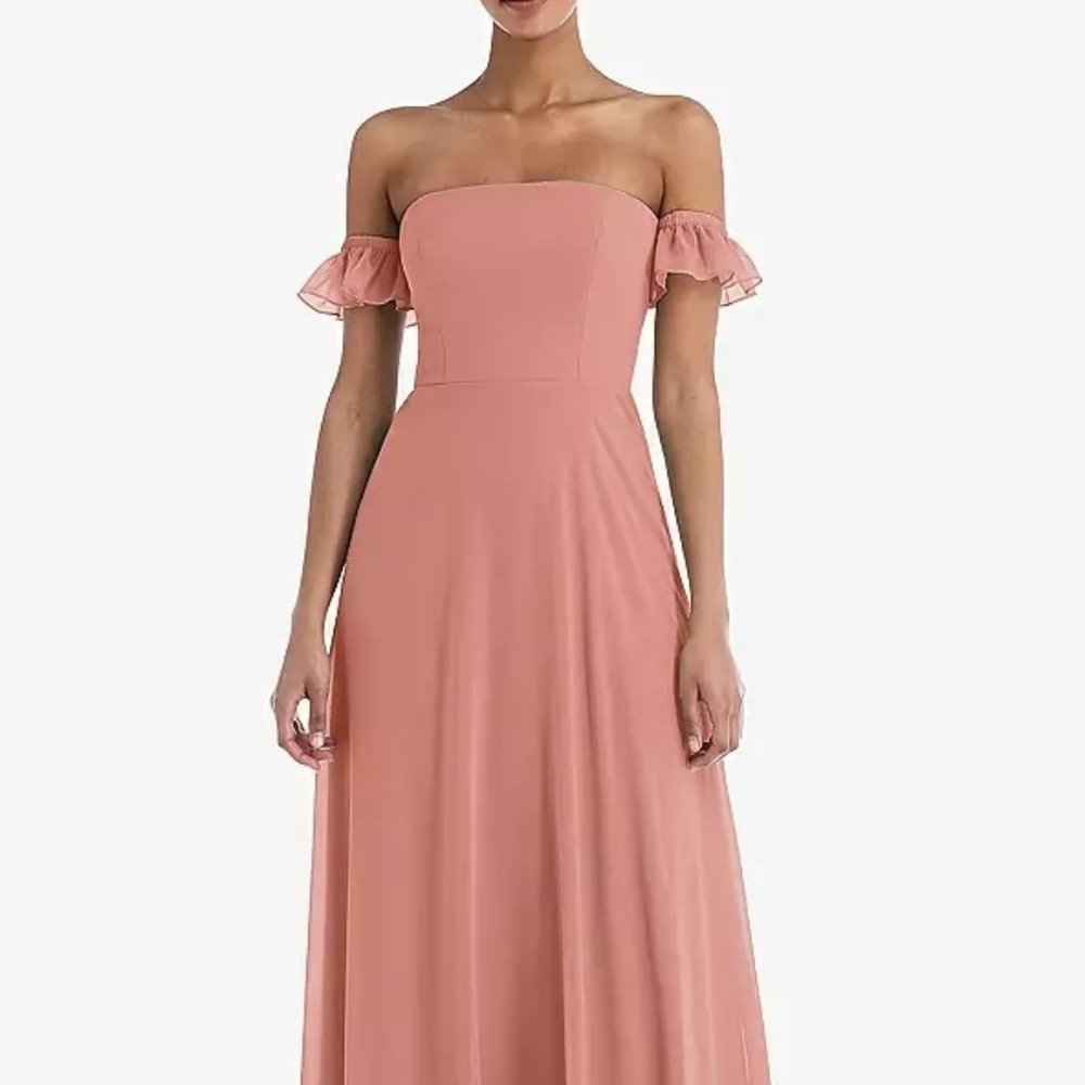Off-the-Shoulder Ruffle Cuff Sleeve Maxi Dress...TH046...Desert Rose...Size 6